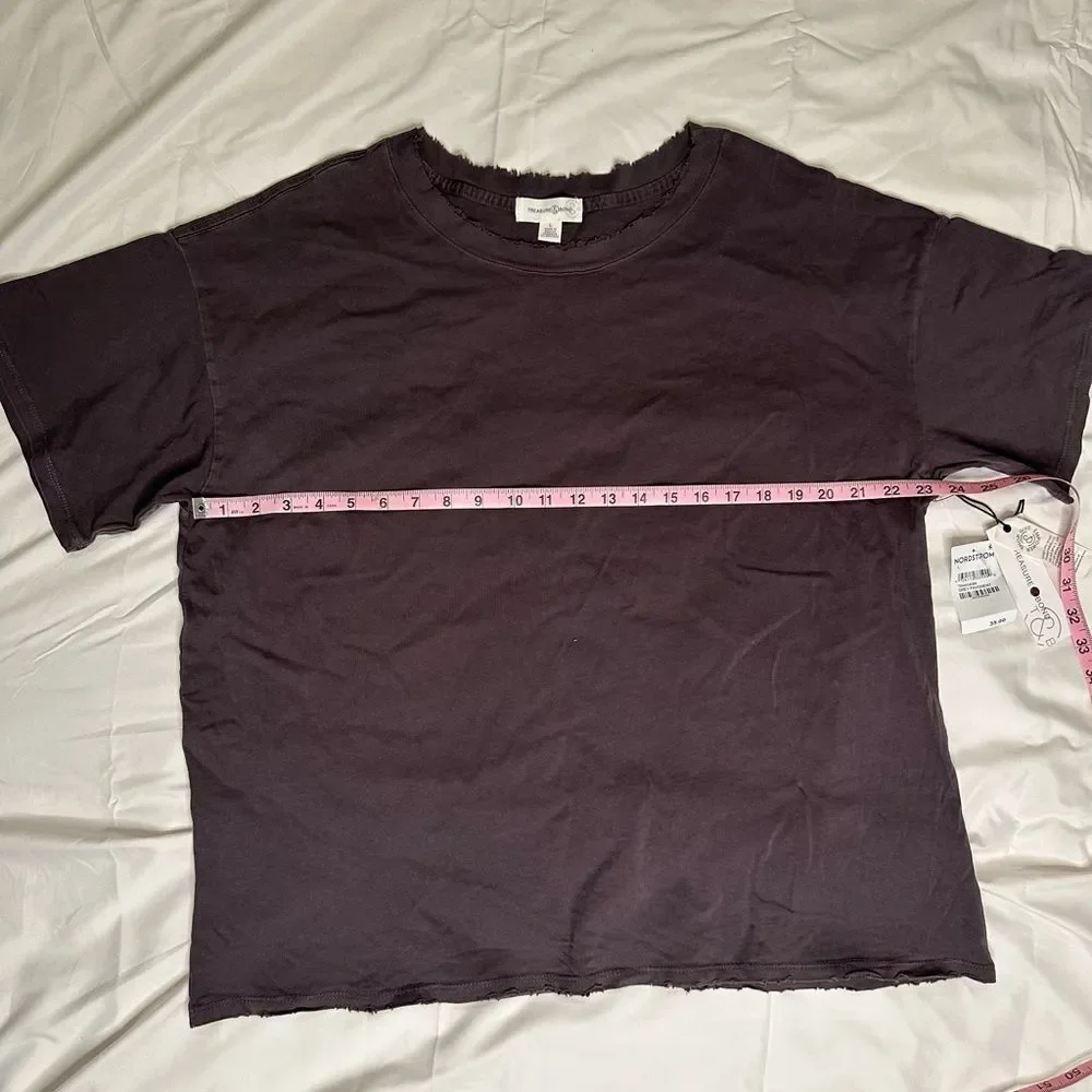 Treasure & Bond Distressed Raw Hem Tee Grey Relaxed Fit Minimalist T-Shirt Large - Picture 8 of 11